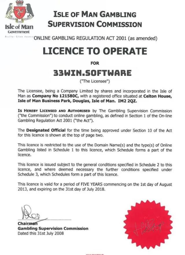 isle of man license 33win